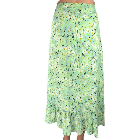 Oliver Bonas Women's Green Floral High Waisted Ruffle A Line Midi Skirt Size 6 - Picture 3 of 6